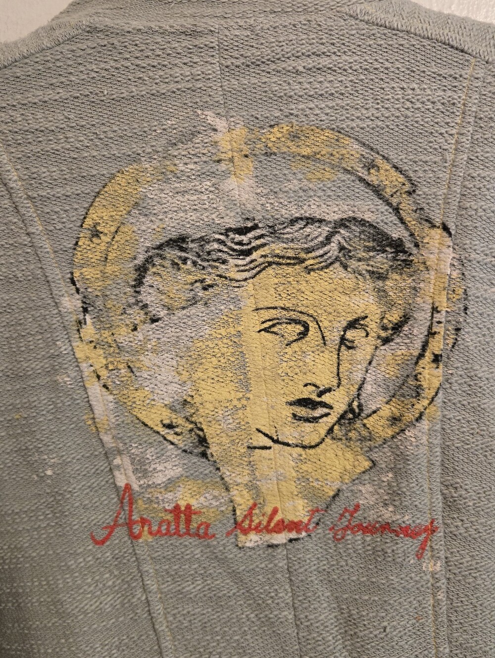 Aratta Silent Journey Cotton Military Cropped Jacket Epaulette Greek Face Medium